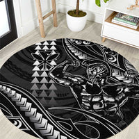Hawaii Ikaika Warrior Helmet Round Carpet Black Tribal Tattoo LT05 Black - Polynesian Pride