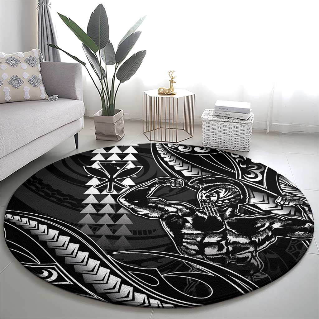 Hawaii Ikaika Warrior Helmet Round Carpet Black Tribal Tattoo LT05 - Polynesian Pride