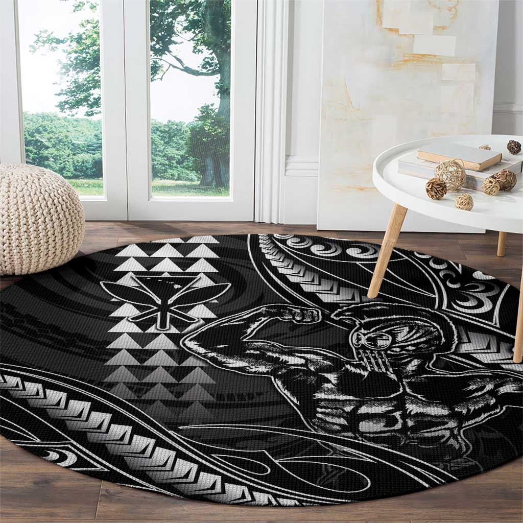 Hawaii Ikaika Warrior Helmet Round Carpet Black Tribal Tattoo LT05 - Polynesian Pride