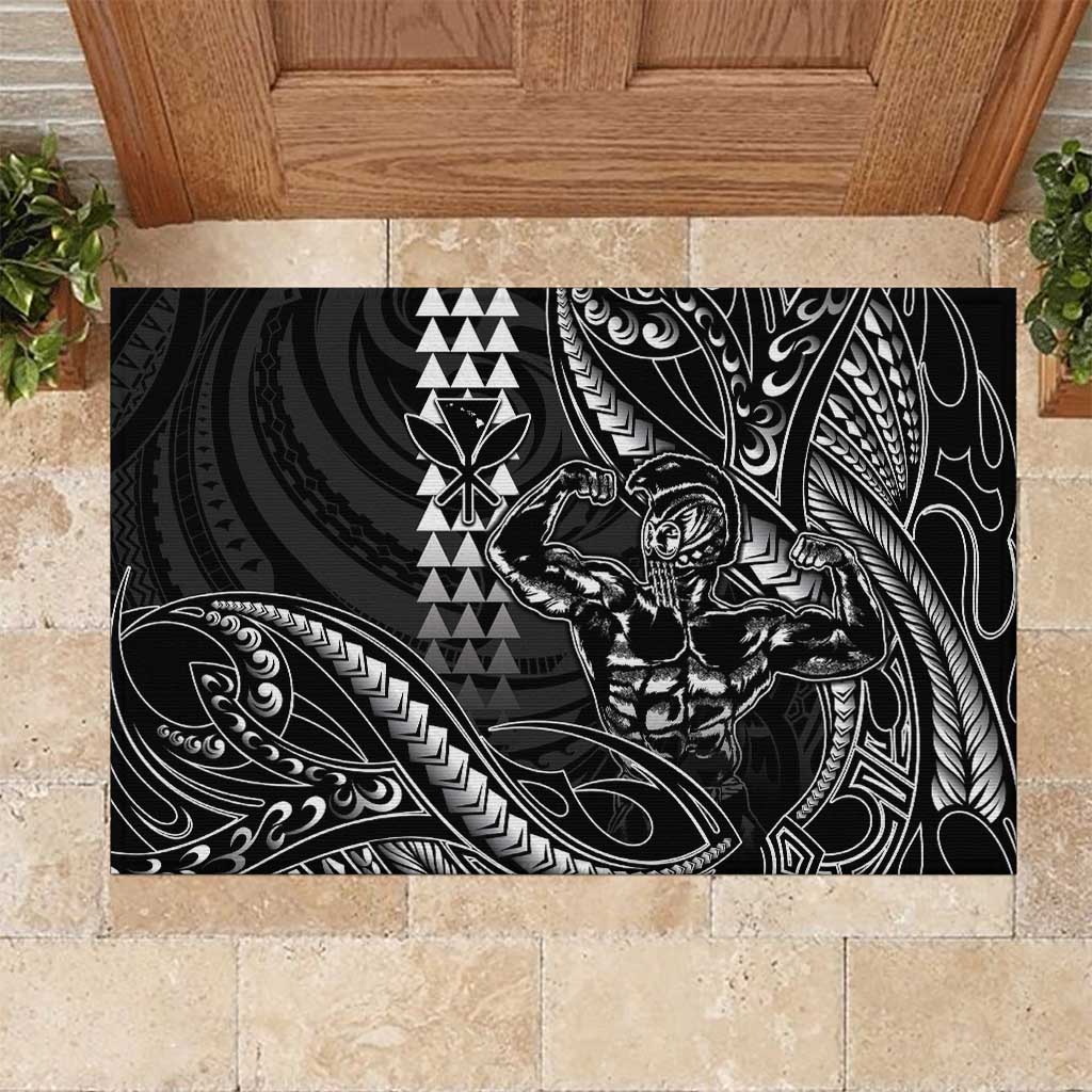 Hawaii Ikaika Warrior Helmet Rubber Doormat Black Tribal Tattoo LT05 Black - Polynesian Pride