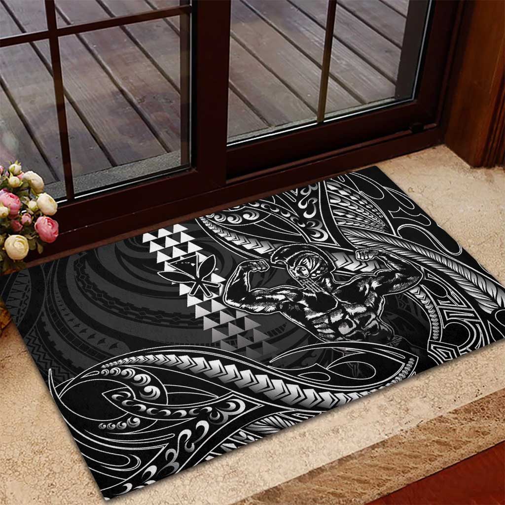 Hawaii Ikaika Warrior Helmet Rubber Doormat Black Tribal Tattoo LT05 - Polynesian Pride