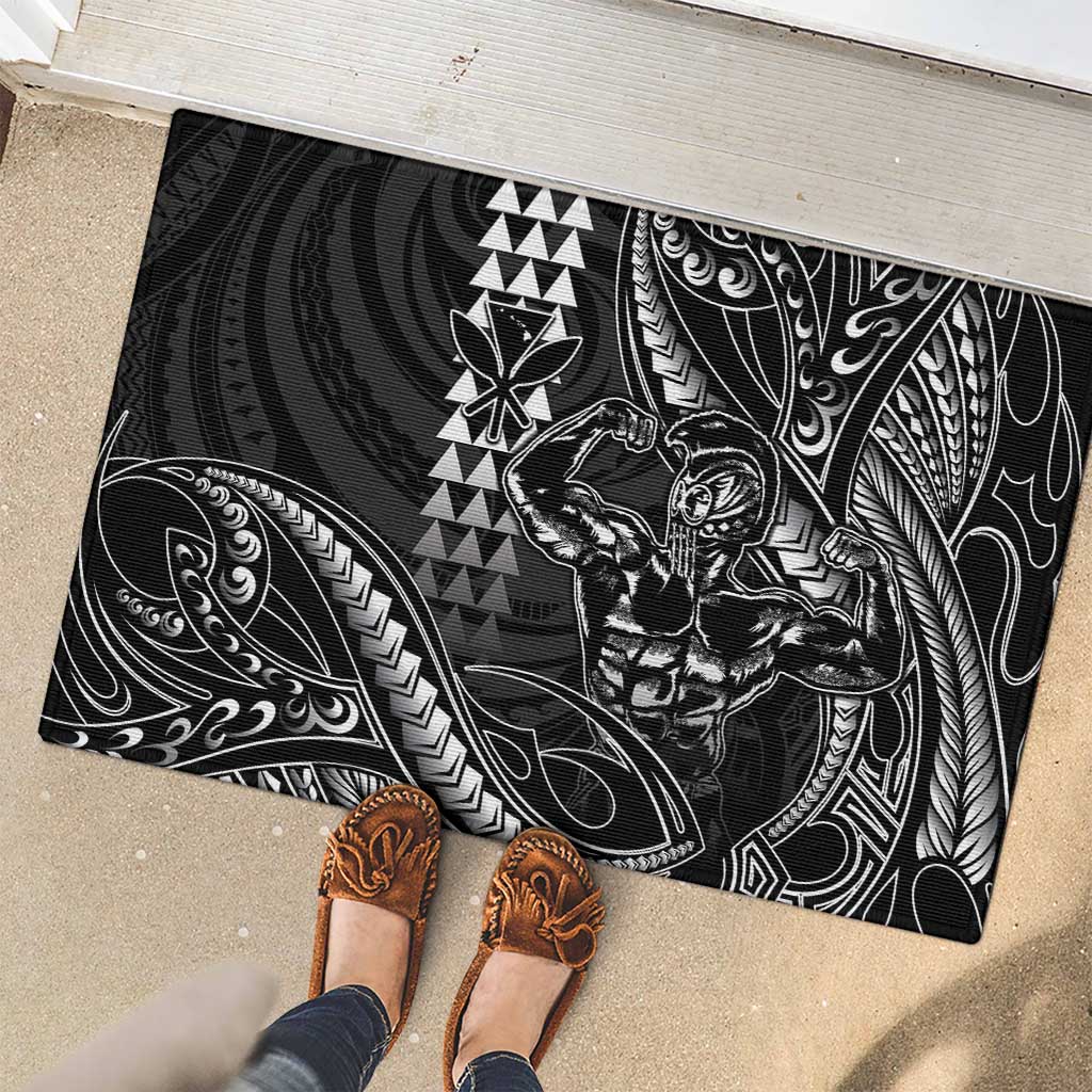 Hawaii Ikaika Warrior Helmet Rubber Doormat Black Tribal Tattoo LT05 - Polynesian Pride