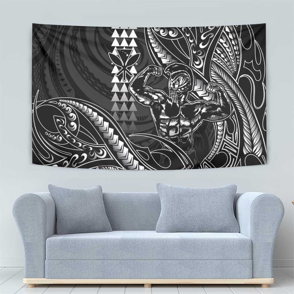 Hawaii Ikaika Warrior Helmet Tapestry Black Tribal Tattoo LT05 - Polynesian Pride