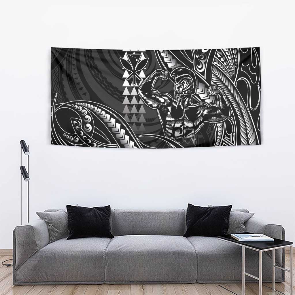 Hawaii Ikaika Warrior Helmet Tapestry Black Tribal Tattoo LT05 - Polynesian Pride
