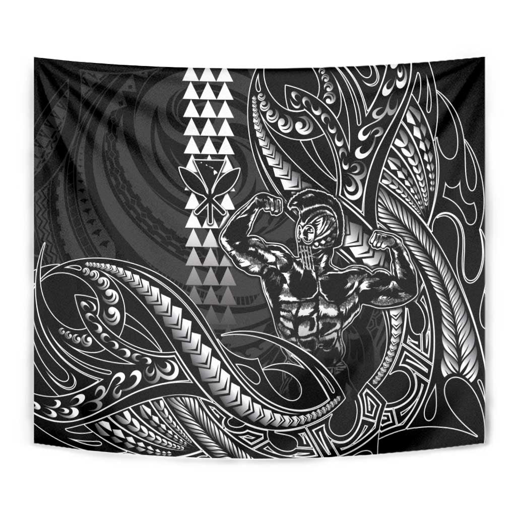 Hawaii Ikaika Warrior Helmet Tapestry Black Tribal Tattoo LT05 - Polynesian Pride