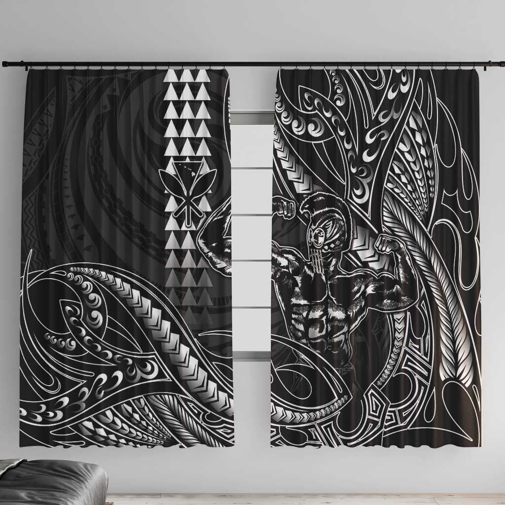 Hawaii Ikaika Warrior Helmet Window Curtain Black Tribal Tattoo LT05 With Hooks Black - Polynesian Pride