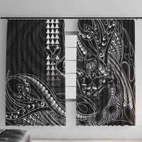 Hawaii Ikaika Warrior Helmet Window Curtain Black Tribal Tattoo LT05 With Hooks Black - Polynesian Pride