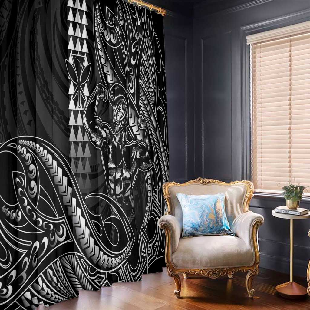 Hawaii Ikaika Warrior Helmet Window Curtain Black Tribal Tattoo LT05 - Polynesian Pride