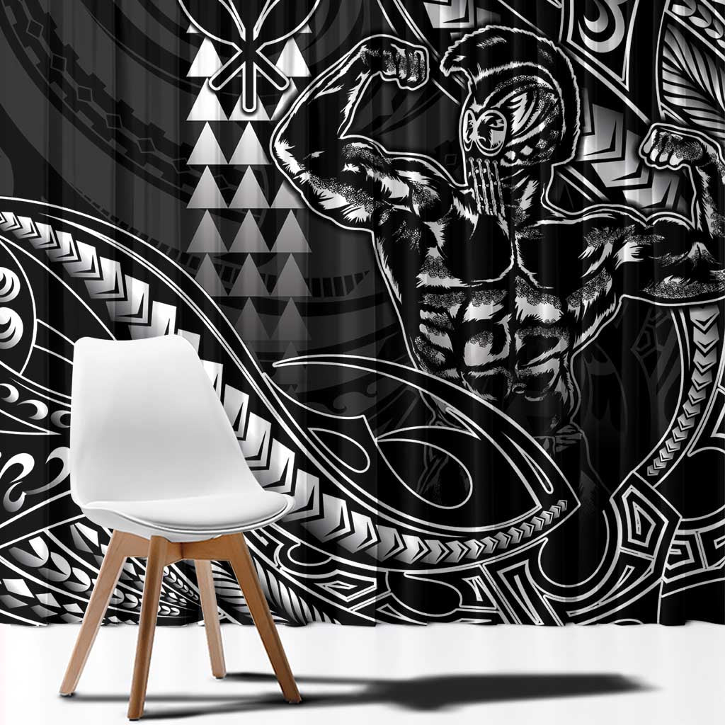 Hawaii Ikaika Warrior Helmet Window Curtain Black Tribal Tattoo LT05 - Polynesian Pride