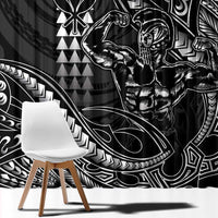 Hawaii Ikaika Warrior Helmet Window Curtain Black Tribal Tattoo LT05 - Polynesian Pride