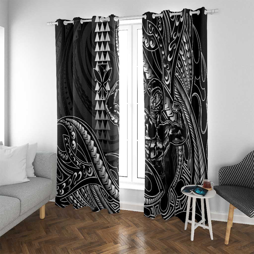 Hawaii Ikaika Warrior Helmet Window Curtain Black Tribal Tattoo LT05 With Grommets Black - Polynesian Pride