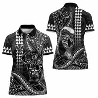 Hawaii Ikaika Warrior Helmet Women Polo Shirt Black Tribal Tattoo