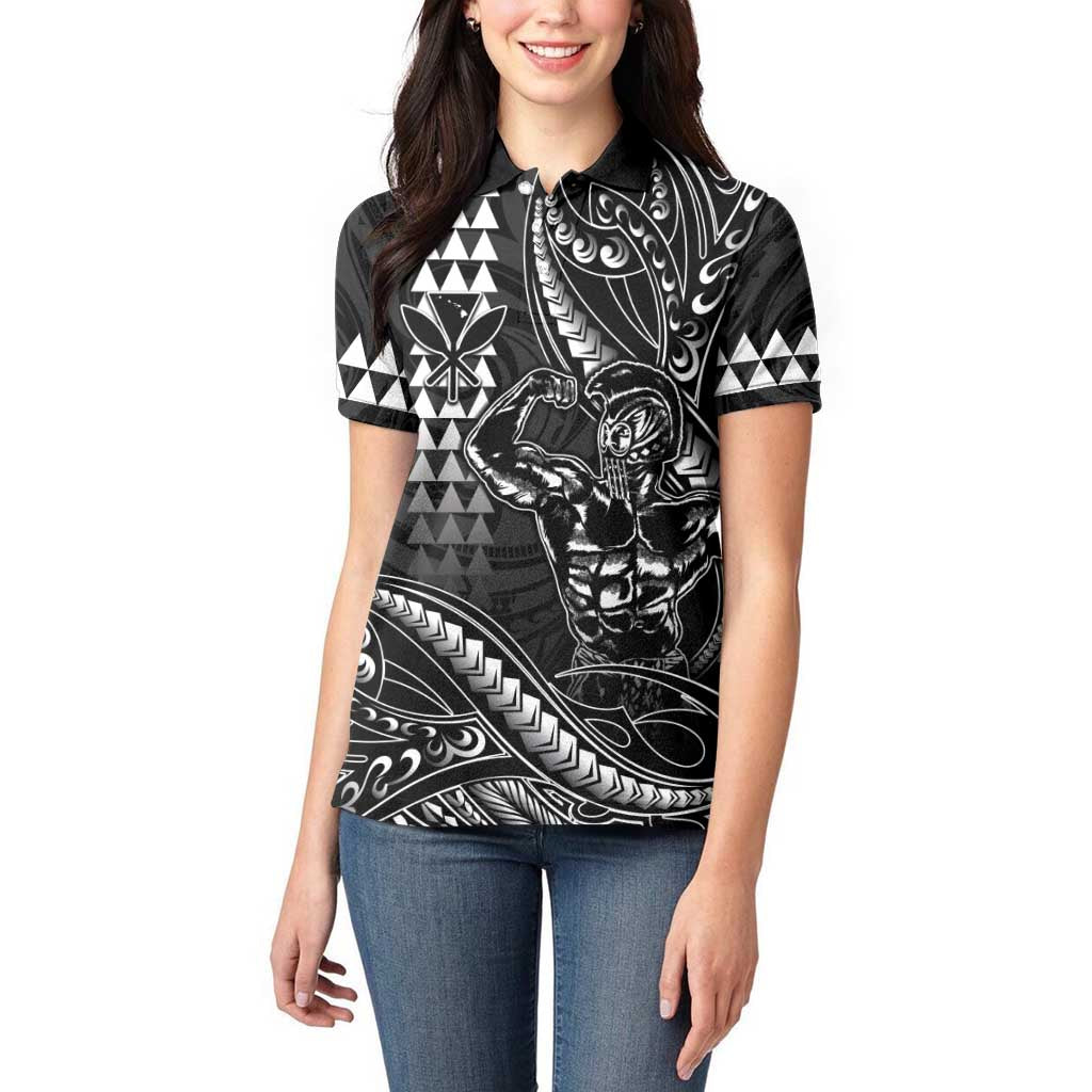 Hawaii Ikaika Warrior Helmet Women Polo Shirt Black Tribal Tattoo