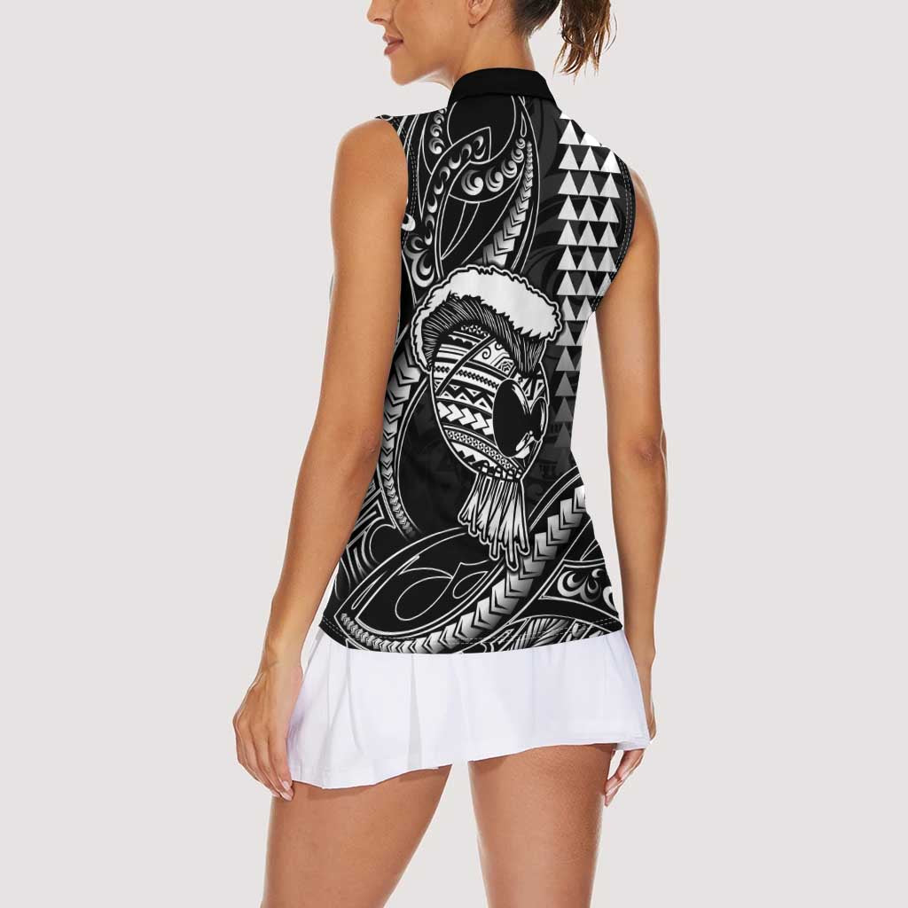 Hawaii Ikaika Warrior Helmet Women Sleeveless Polo Shirt Black Tribal Tattoo LT05 - Polynesian Pride