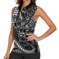 Hawaii Ikaika Warrior Helmet Women Sleeveless Polo Shirt Black Tribal Tattoo LT05 - Polynesian Pride