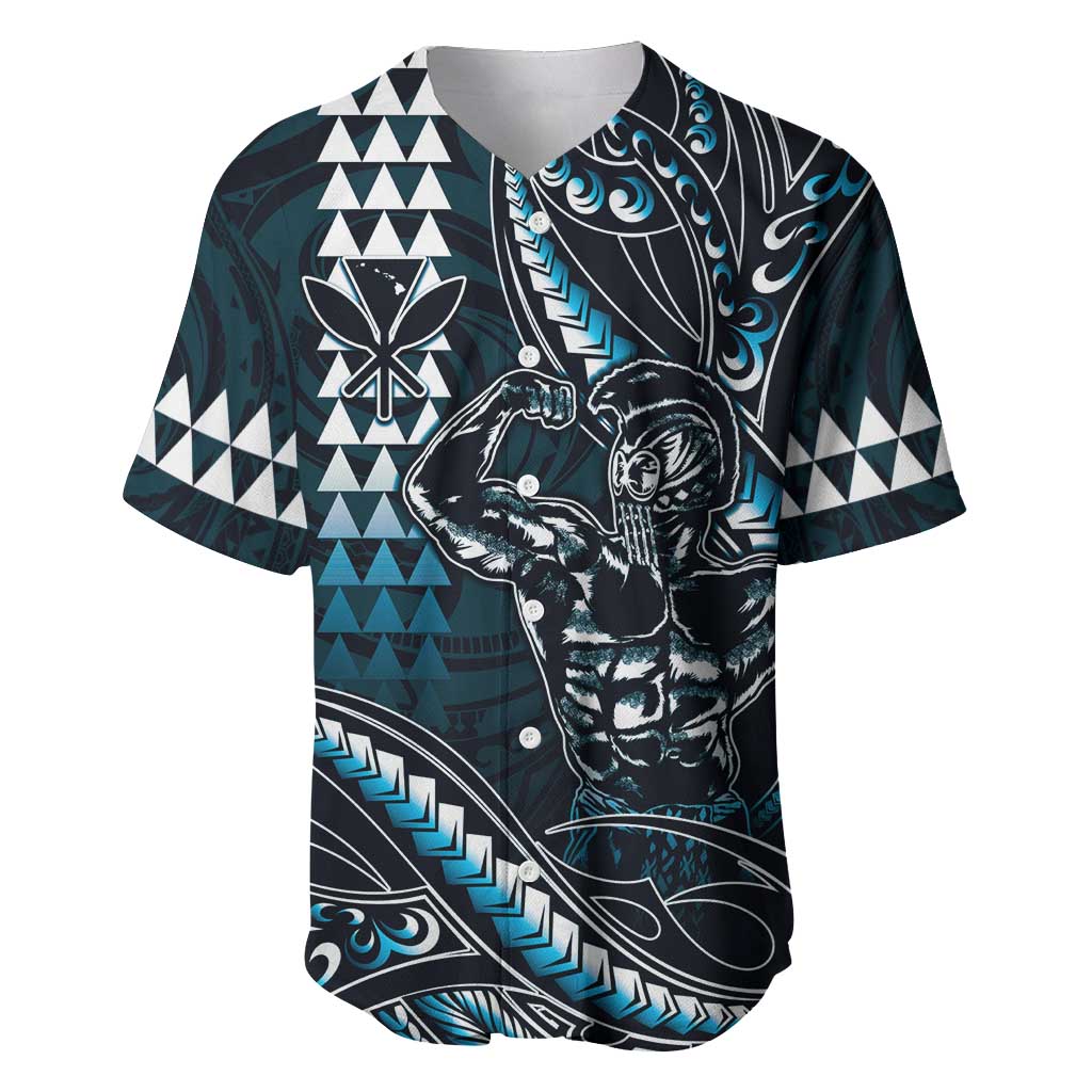 Hawaii Ikaika Warrior Helmet Baseball Jersey Blue Tribal Tattoo LT05 Blue - Polynesian Pride