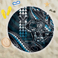 Hawaii Ikaika Warrior Helmet Beach Blanket Blue Tribal Tattoo LT05 One Size 150cm Blue - Polynesian Pride