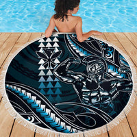 Hawaii Ikaika Warrior Helmet Beach Blanket Blue Tribal Tattoo LT05 - Polynesian Pride