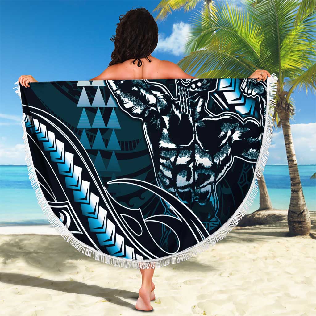 Hawaii Ikaika Warrior Helmet Beach Blanket Blue Tribal Tattoo LT05 - Polynesian Pride