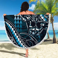 Hawaii Ikaika Warrior Helmet Beach Blanket Blue Tribal Tattoo LT05 - Polynesian Pride