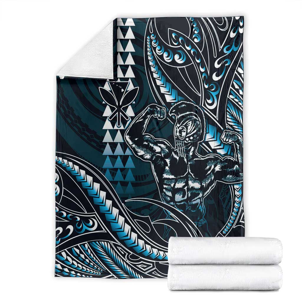 Hawaii Ikaika Warrior Helmet Blanket Blue Tribal Tattoo