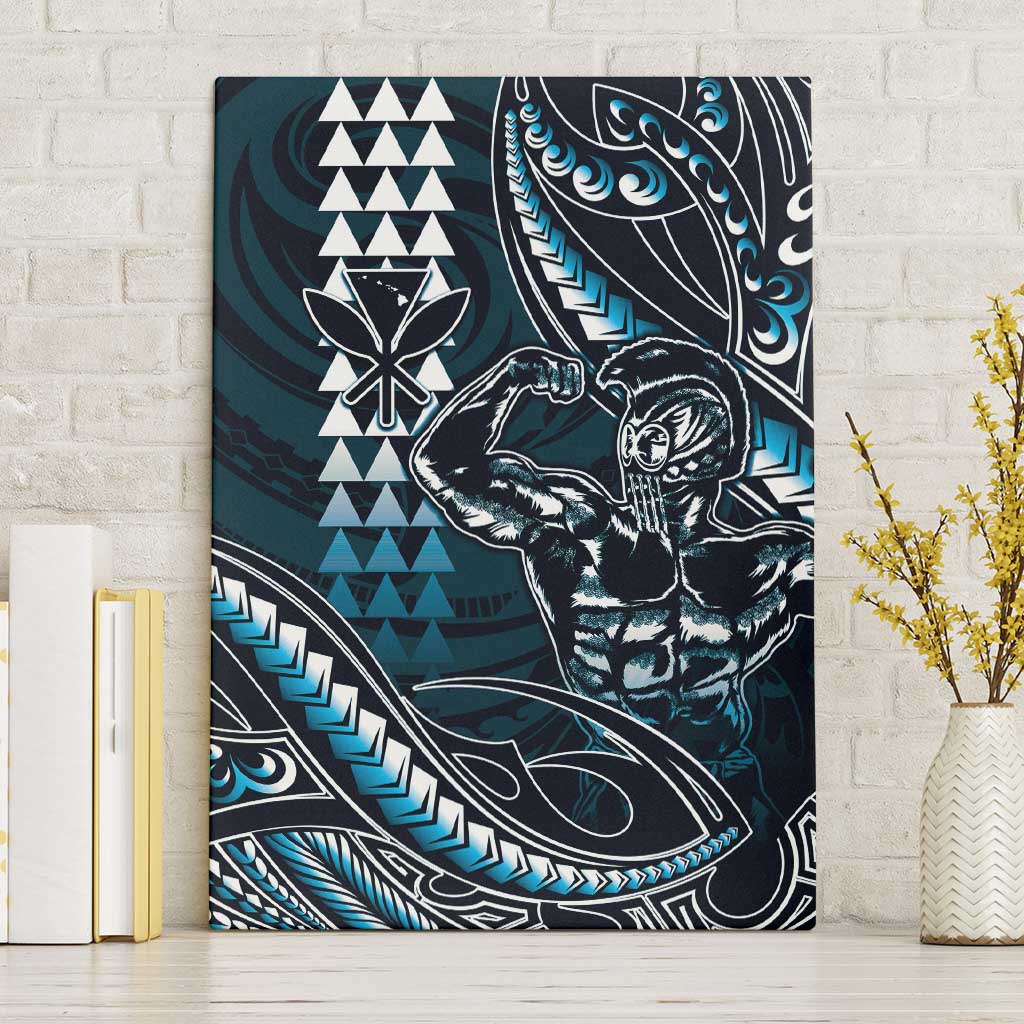 Hawaii Ikaika Warrior Helmet Canvas Wall Art Blue Tribal Tattoo LT05 Without Frame Blue - Polynesian Pride