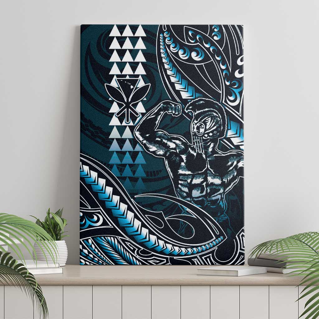Hawaii Ikaika Warrior Helmet Canvas Wall Art Blue Tribal Tattoo LT05 - Polynesian Pride