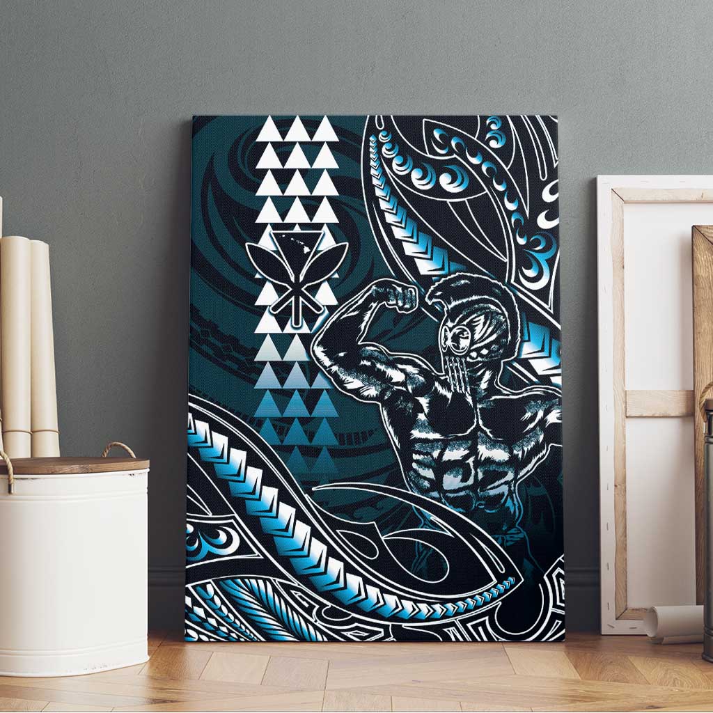 Hawaii Ikaika Warrior Helmet Canvas Wall Art Blue Tribal Tattoo LT05 - Polynesian Pride