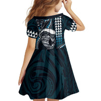 Hawaii Ikaika Warrior Helmet Family Matching Long Sleeve Bodycon Dress and Hawaiian Shirt Blue Tribal Tattoo LT05 - Polynesian Pride