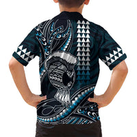 Hawaii Ikaika Warrior Helmet Family Matching Off Shoulder Maxi Dress and Hawaiian Shirt Blue Tribal Tattoo