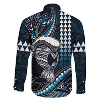 Hawaii Ikaika Warrior Helmet Family Matching Off Shoulder Short Dress and Hawaiian Shirt Blue Tribal Tattoo LT05 - Polynesian Pride