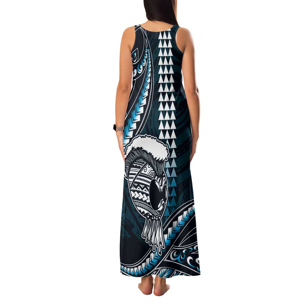 Hawaii Ikaika Warrior Helmet Family Matching Tank Maxi Dress and Hawaiian Shirt Blue Tribal Tattoo LT05 - Polynesian Pride