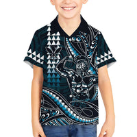 Hawaii Ikaika Warrior Helmet Family Matching Tank Maxi Dress and Hawaiian Shirt Blue Tribal Tattoo LT05 Son's Shirt Blue - Polynesian Pride