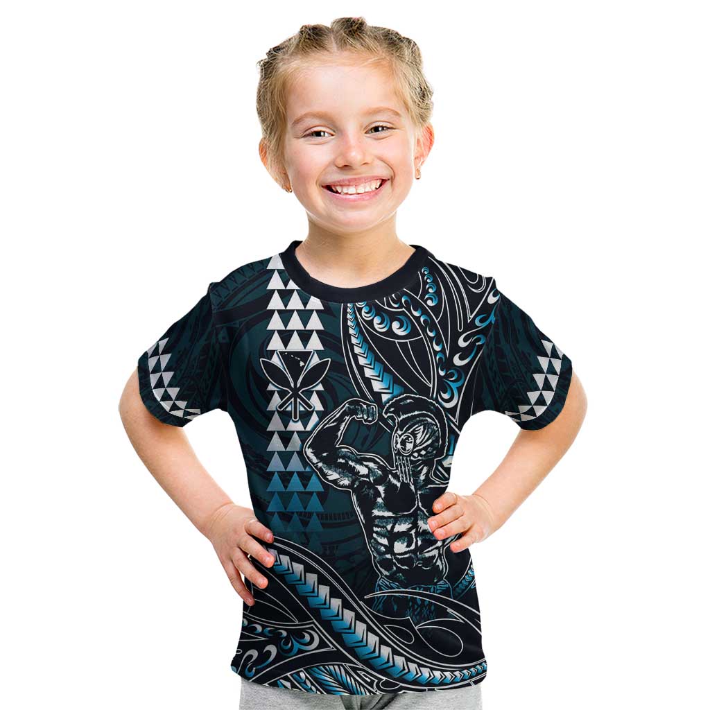 Hawaii Ikaika Warrior Helmet Kid T Shirt Blue Tribal Tattoo LT05 Blue - Polynesian Pride
