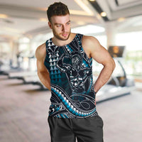 Hawaii Ikaika Warrior Helmet Men Tank Top Blue Tribal Tattoo LT05 Blue - Polynesian Pride