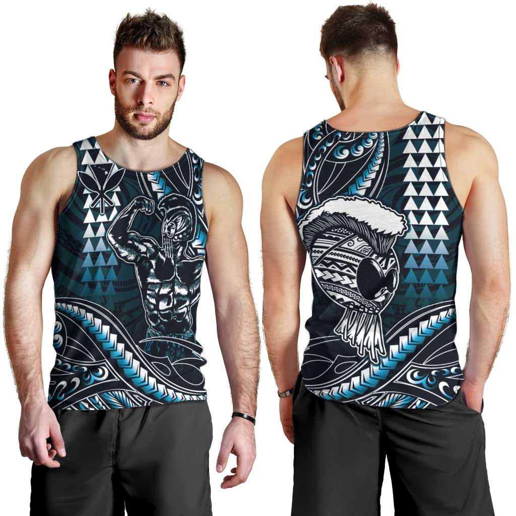 Hawaii Ikaika Warrior Helmet Men Tank Top Blue Tribal Tattoo LT05 - Polynesian Pride