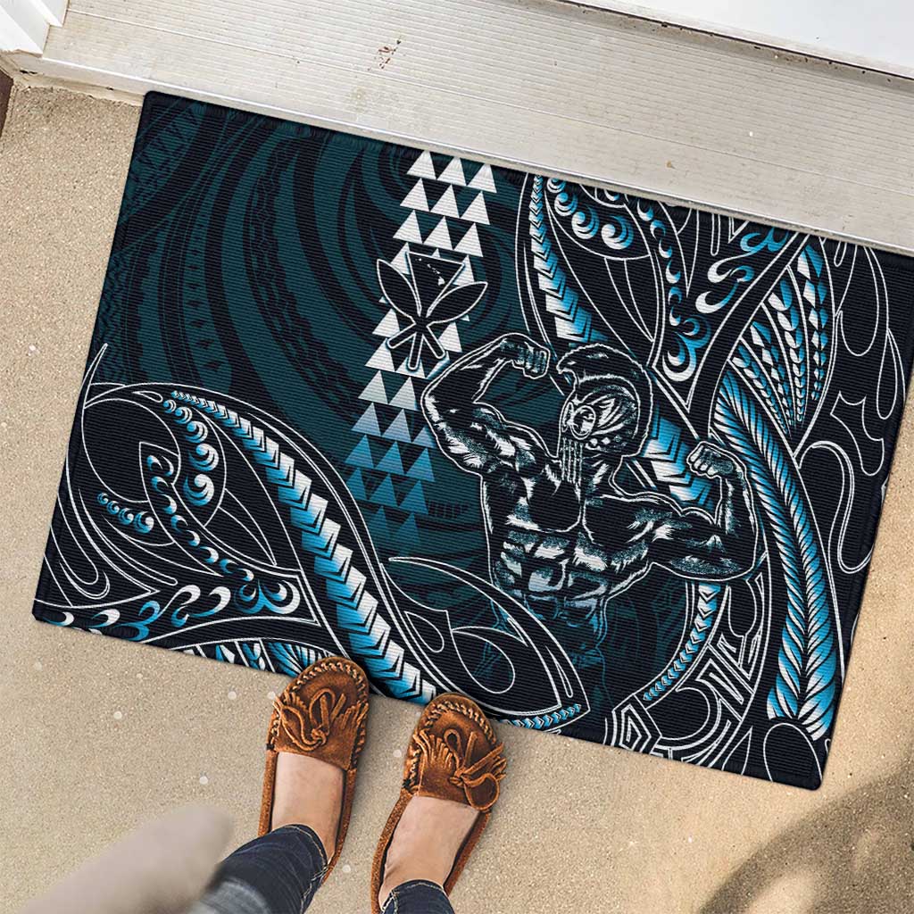 Hawaii Ikaika Warrior Helmet Rubber Doormat Blue Tribal Tattoo LT05 - Polynesian Pride