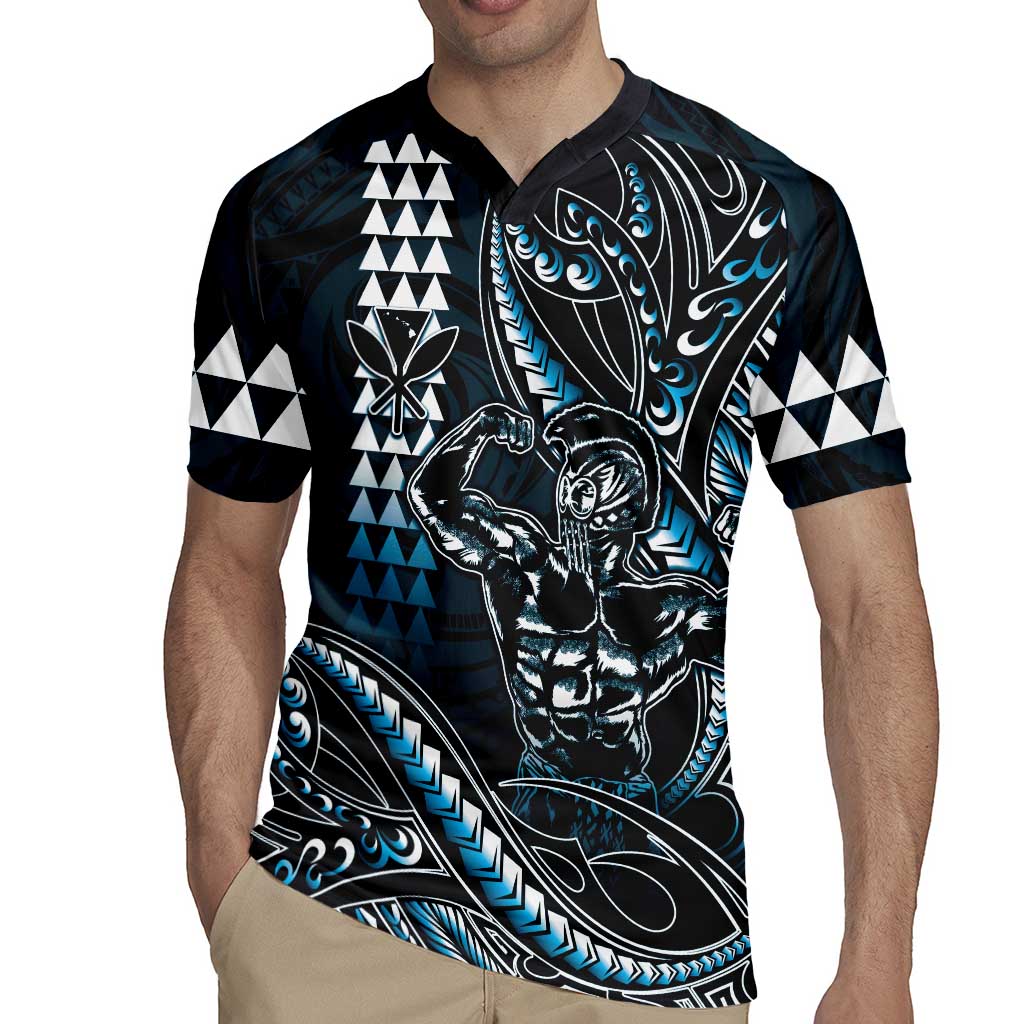 Hawaii Ikaika Warrior Helmet Rugby Jersey Blue Tribal Tattoo LT05 - Polynesian Pride