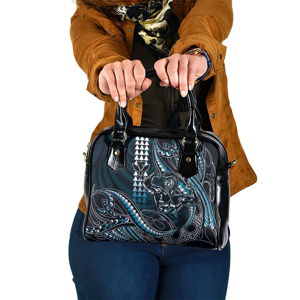 Hawaii Ikaika Warrior Helmet Shoulder Handbag Blue Tribal Tattoo LT05 One Size Blue - Polynesian Pride