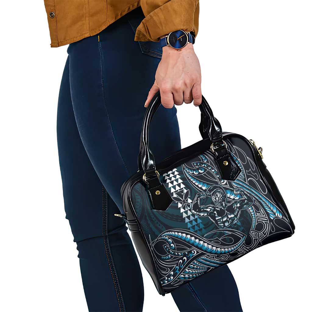Hawaii Ikaika Warrior Helmet Shoulder Handbag Blue Tribal Tattoo LT05 - Polynesian Pride
