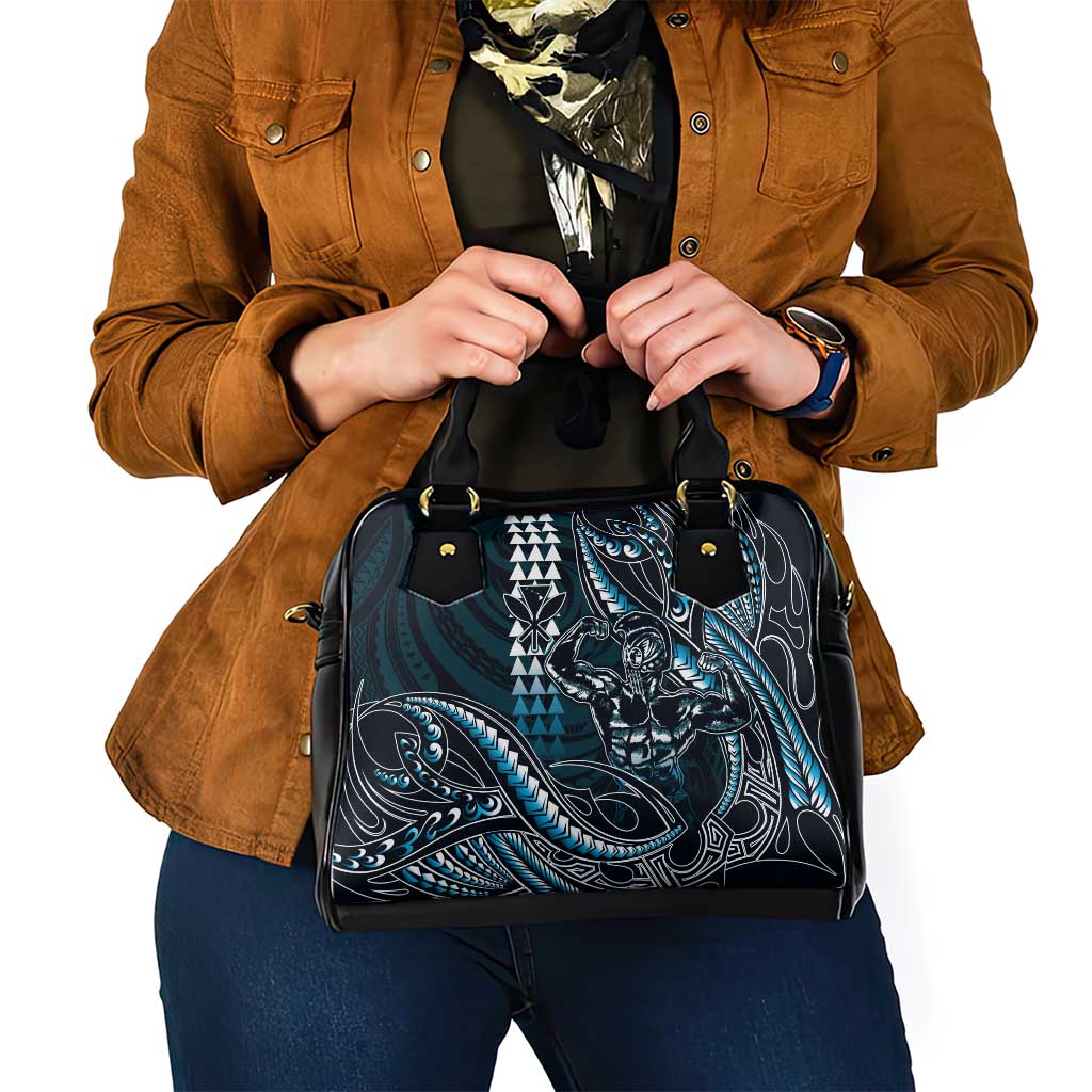 Hawaii Ikaika Warrior Helmet Shoulder Handbag Blue Tribal Tattoo LT05 - Polynesian Pride