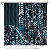 Hawaii Ikaika Warrior Helmet Shower Curtain Blue Tribal Tattoo LT05 Blue - Polynesian Pride