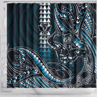 Hawaii Ikaika Warrior Helmet Shower Curtain Blue Tribal Tattoo LT05 - Polynesian Pride