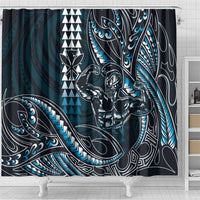 Hawaii Ikaika Warrior Helmet Shower Curtain Blue Tribal Tattoo LT05 - Polynesian Pride