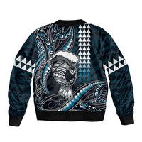 Hawaii Ikaika Warrior Helmet Sleeve Zip Bomber Jacket Blue Tribal Tattoo LT05 - Polynesian Pride