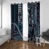 Hawaii Ikaika Warrior Helmet Window Curtain Blue Tribal Tattoo