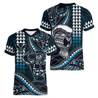 Hawaii Ikaika Warrior Helmet Women V-Neck T-Shirt Blue Tribal Tattoo LT05 - Polynesian Pride