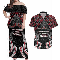Aotearoa Couples Matching Off Shoulder Maxi Dress and Hawaiian Shirt Proud To Be Maori LT05 Red - Polynesian Pride