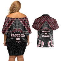 Aotearoa Couples Matching Off Shoulder Short Dress and Hawaiian Shirt Proud To Be Maori LT05 - Polynesian Pride