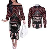 Aotearoa Couples Matching Off The Shoulder Long Sleeve Dress and Long Sleeve Button Shirt Proud To Be Maori LT05 Red - Polynesian Pride